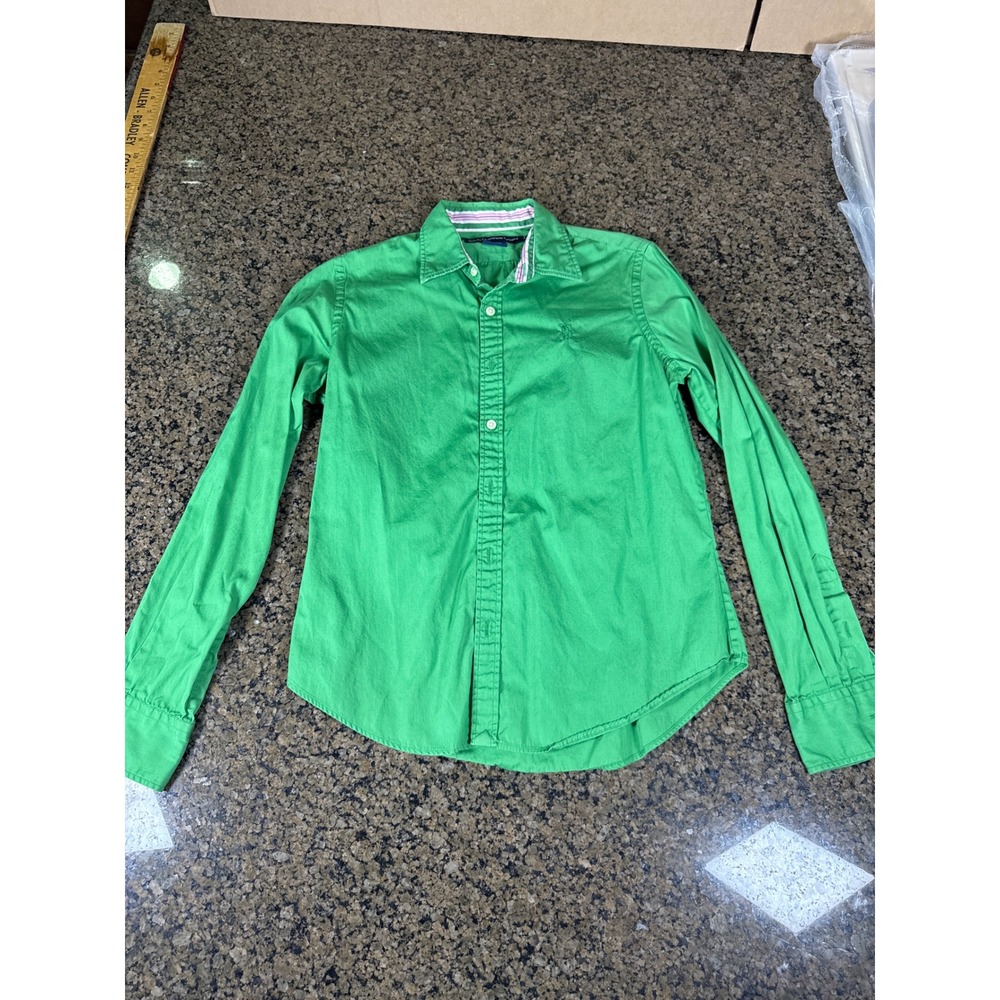 Ralph Lauren Sport Womens Green Cotton Button Down Shirt Size 8 Long Sleeve Pony